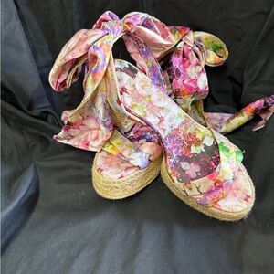 Christian Louboutin Pink Espadrille Wedges with Wraparound Straps